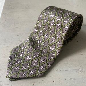 HERMES silk bamboo tie Paris France gray green white 3.25” x 56” - 7296 EA